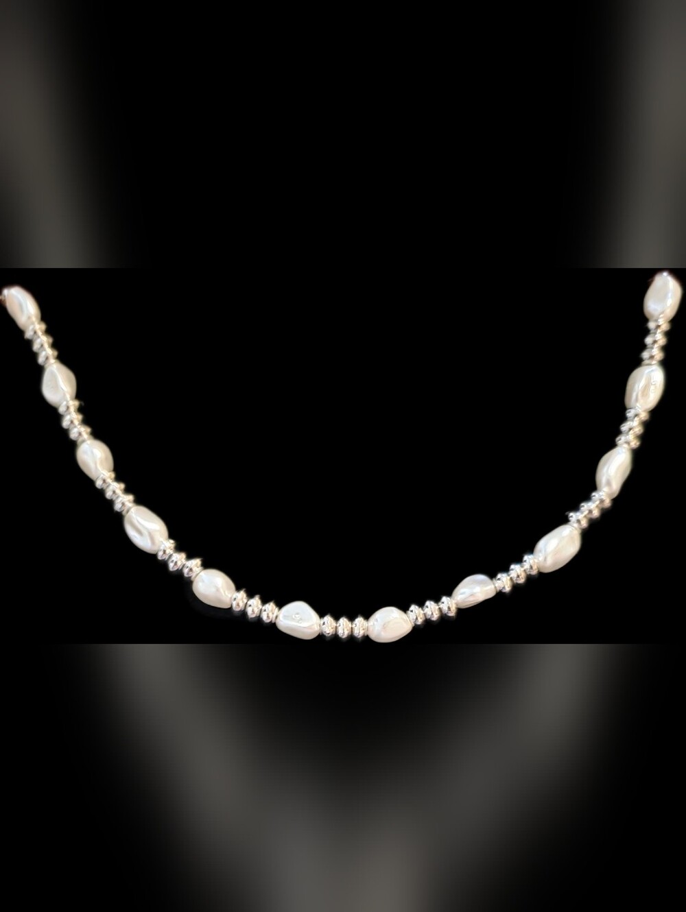 Faux Pearl and Silver Bead Necklace